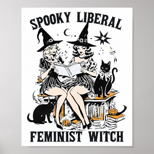 Spooky Liberal Feminist Hexe Halloween Bibliotheka Poster (Vorne)