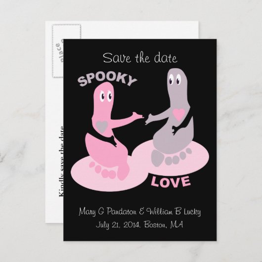 Spooky Liebe, Geisterfüße, Save the Date Ankündigungspostkarte (Vorne/Hinten)