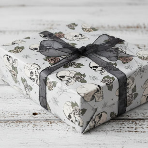 Spooky Light Gray Small Skull Halloween Geschenkpapier