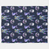 Spooky Lila Cat & Spuk House Halloween Fleecedecke (Vorderseite (Horizontal))