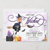 Spooky Lila Flying Hexe Halloween Einladung (Vorderseite)