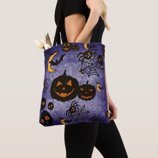 SPOOKY LILA HALLOWEEN PUMPKINS MOONS BATS TASCHE (Von Nahem)