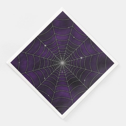 SPOOKY LILA SILVER HALLOWEEN SPIDER WEB SERVIETTE (Ecke)