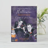 Spooky Lila und schwarze Halloween-Party Einladung (Stehend Vorderseite)