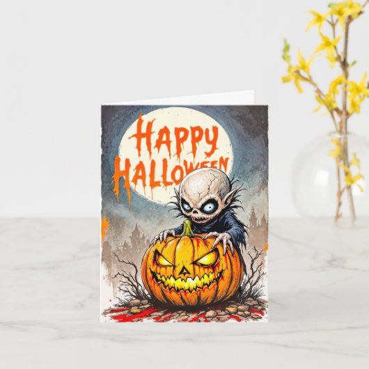 Spooky Little Naughty Vampire Happy Halloween Karte (Gelbe Blume)