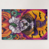 Spooky Malti Tzu Hund Halloween Hexe und Pumpkin Puzzle (Horizontal)