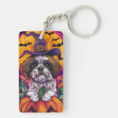 Spooky Malti Tzu Hund Halloween Hexe und Pumpkin Schlüsselanhänger (Rückseite)