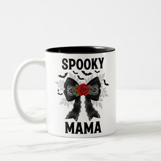 Spooky Mama Coquette Halloween Zweifarbige Tasse (Links)