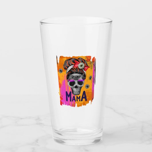 Spooky Mama - Messy Bun Skull Glas (Vorderseite)