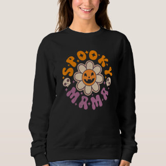 Spooky Mama Retro Groovy Smile Face Blume Skull H Sweatshirt