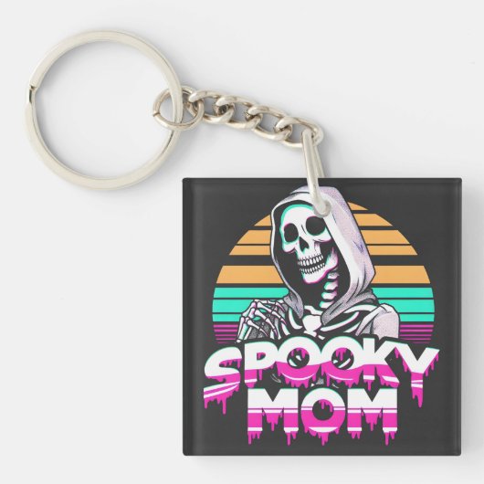 Spooky Mama: Vaporwave Skelett Halloween Mama Schlüsselanhänger (Vorderseite)