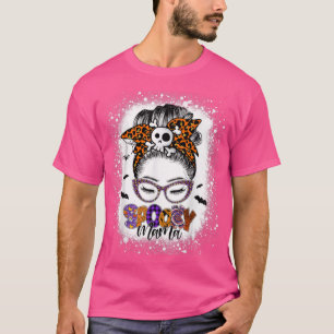 Spooky Mama Women Halloween Messy Bun Mama Monster T-Shirt