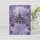 Spooky Mansion Halloween Kostüm Party Lila Einladung (Stehend Vorderseite)