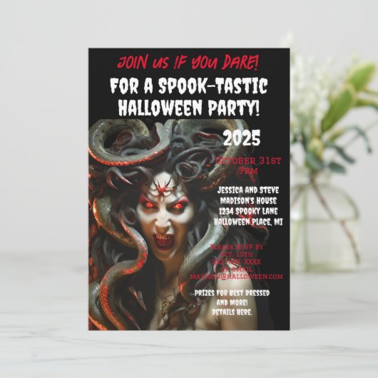 Spooky Medusa Halloween-Party Beängstigende Schlan Einladung (Stehend Vorderseite)