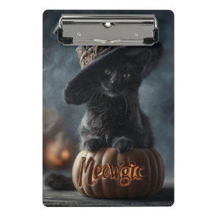 Spooky "Meowgic" Black Cat in einem Hexenhut Mini Klemmbrett