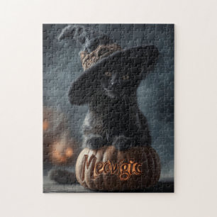 Spooky "Meowgic" Black Cat in einem Hexenhut Puzzle
