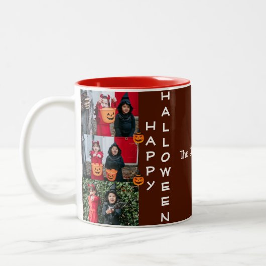 Spooky Moderne Halloween Familie Drei FotoCollage Zweifarbige Tasse (Links)