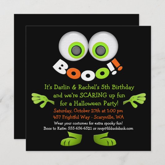 Spooky Monster Twin Geburtstag Einladungen (Vorne/Hinten)