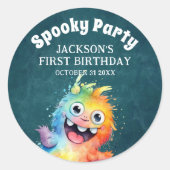 Spooky Monsters Kids Halloween Birthday Party Runder Aufkleber (Vorderseite)