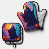 Spooky Moon Death's Call Design Ofenhandschuh & Topflappen-Set (Vorderseite/Rückseite)