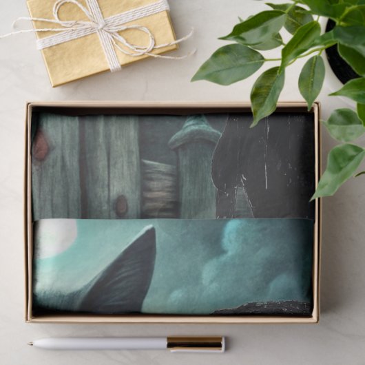 Spooky Moonlit Black Cat Halloween Decoupage Seidenpapier (Geschenk)