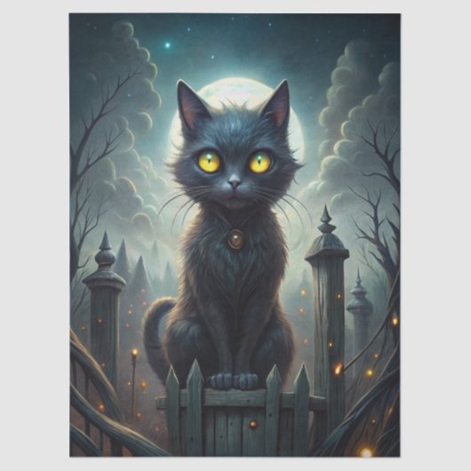 Spooky Moonlit Black Cat Halloween Decoupage Seidenpapier (Vorderseite)