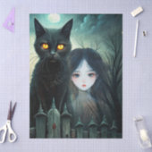 Spooky Moonlit Black Cat Halloween Decoupage Seidenpapier (Basteln)