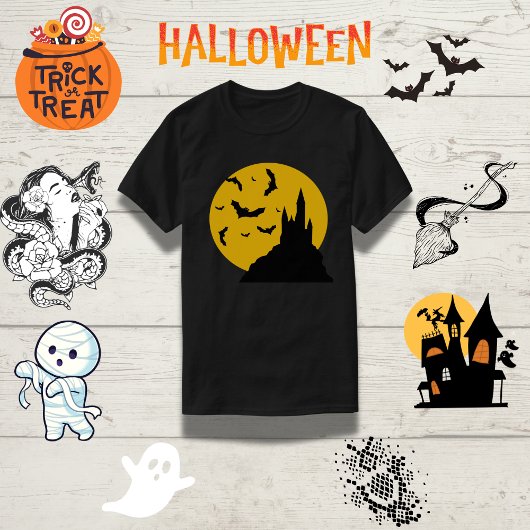 Spooky Moonlit Castle Bats Familie Halloween T-Shirt