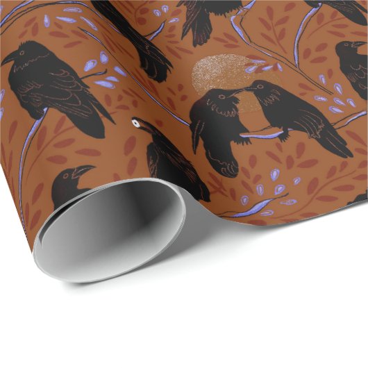 Spooky Moonlit Crows Share Eyeball Snack Geschenkpapier (Rolleneckpunkt)