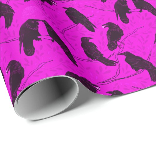 Spooky Moonlit Crows Share Eyeball Snack Goth Pink Geschenkpapier (Rolleneckpunkt)