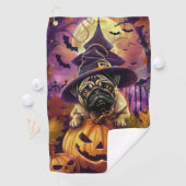 Spooky Mops Halloween Hexe und Kürbis Golfhandtuch (Insitu)