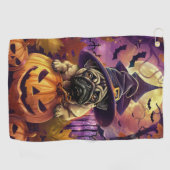 Spooky Mops Halloween Hexe und Kürbis Golfhandtuch (Horizontal)