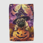 Spooky Mops Halloween Hexe und Kürbis Golfhandtuch (Vorderseite)