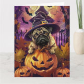 Spooky Mops Halloween Hexe und Kürbis Karte (Vorderseite)