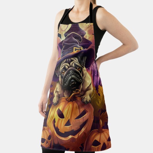 Spooky Mops Halloween Hexe und Kürbis Schürze (InSitu)