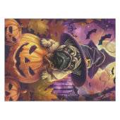 Spooky Mops Halloween Hexe und Kürbis Tischdecke (Vorderseite (Horizontal))