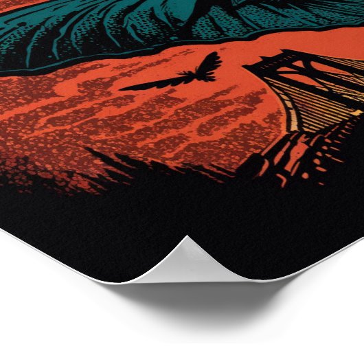 Spooky Mothman und Bridge Woodcut Art Print Poster (Ecke)