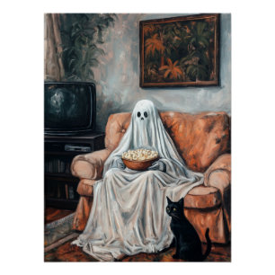 Spooky Movie Night Ghost und Cat-Fernsehen Poster
