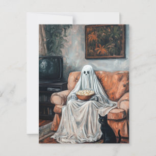Spooky Movie Night Ghost und Cat-Fernsehen Postkarte