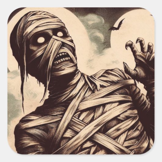 Spooky Mummy Horror Illustration Quadratischer Aufkleber (Vorderseite)