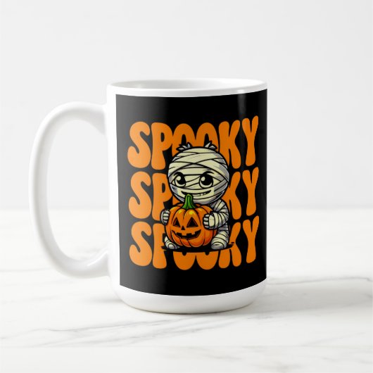 Spooky Mummy Hugging Pumpkin Halloween Kaffeetasse (Links)