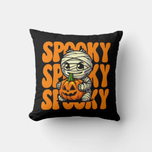 Spooky Mummy Hugging Pumpkin Halloween Kissen