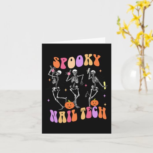 Spooky Nail Tech Fun Skeleton Nail Tech Halloween Karte (Gelbe Blume)