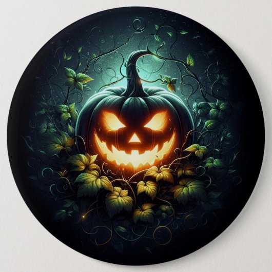Spooky Natur glühend Halloween Kürbis Button (Vorderseite)