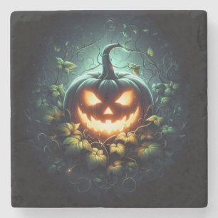 Spooky Natur glühend Halloween Kürbis Steinuntersetzer