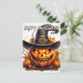Spooky Nefarious Happy Halloween Pumpkin Postkarte (Stehend Vorderseite)