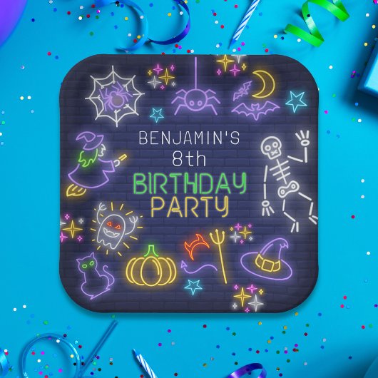 Spooky Neon Any Age Halloween Birthday Pappteller