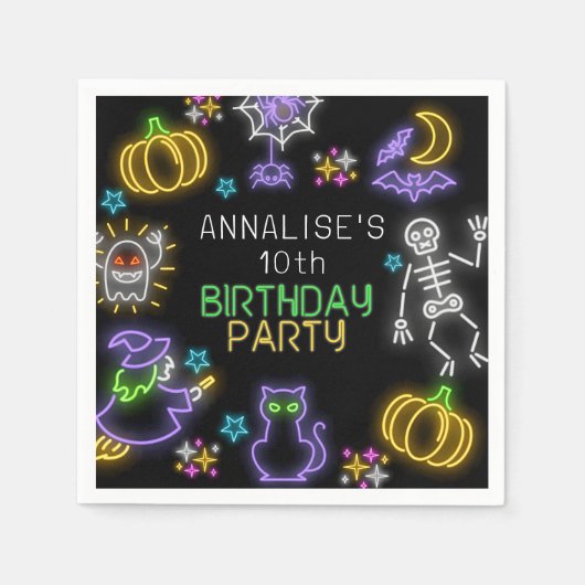 Spooky Neon Any Age Halloween Birthday Serviette (Vorderseite)