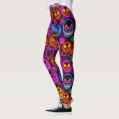 Spooky Neon Jack-o'' Lantern Halloween Blue Skulls Leggings (Links)