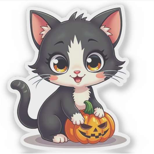 Spooky Niedlich B&W Kitten - Halloween Sticker (Vorderseite)